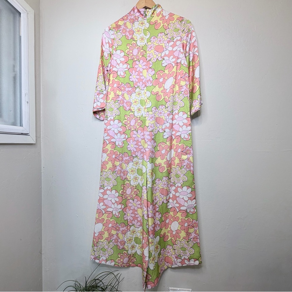 J. Peterman Psychedelic Floral Print Mandarin Collar Wide Leg Retro Mod Jumpsuit - Picture 5 of 16